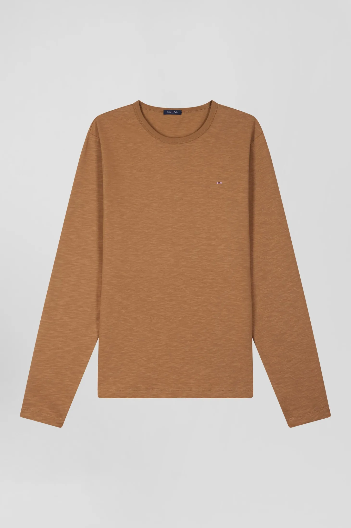 T-shirt manches longues en coton uni camel coupe Slim