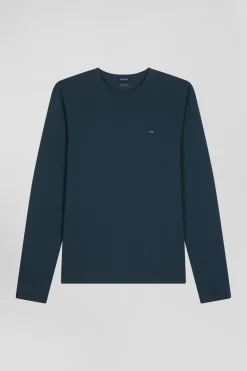 T-shirt manches longues en coton Pima bleu vert coupe Regular