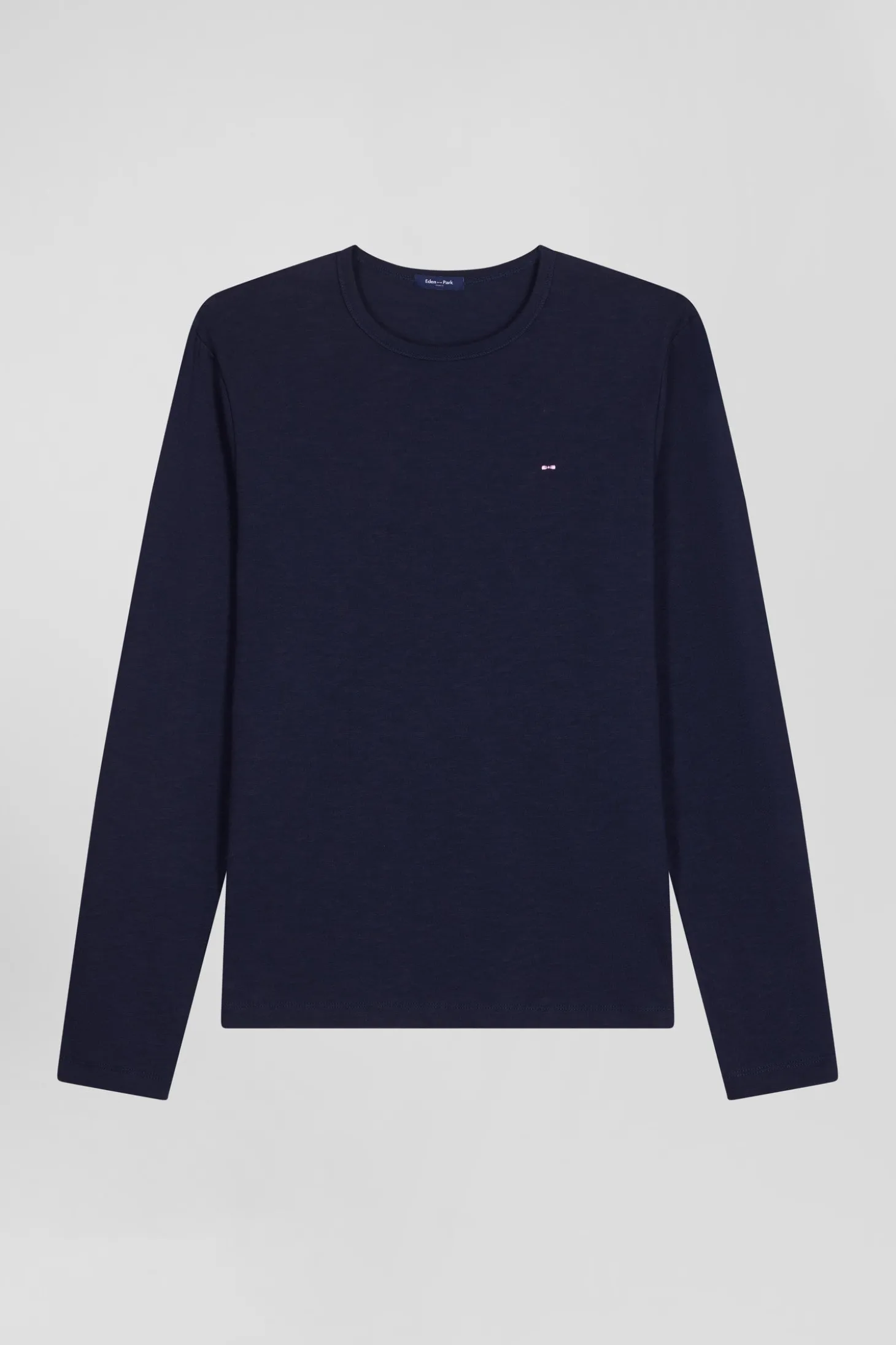 T-shirt manches longues en coton uni bleu marine coupe Slim