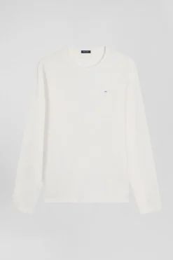 T-shirt manches longues en coton uni écru coupe Slim