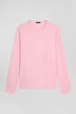 T-shirt manches longues en coton uni rose coupe Slim