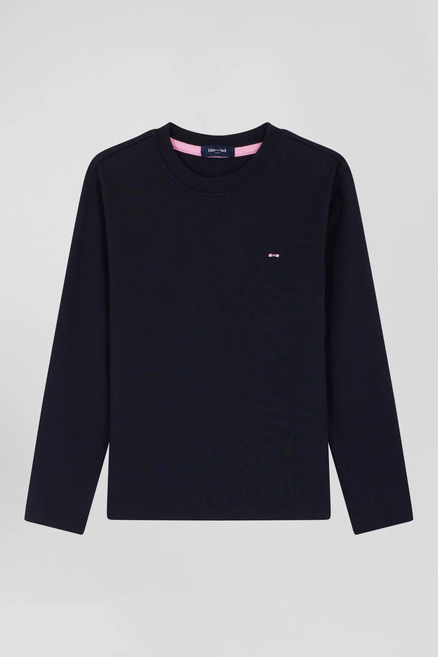 T-shirt manches longues en coton bleu marine broderie 10 coupe Regular