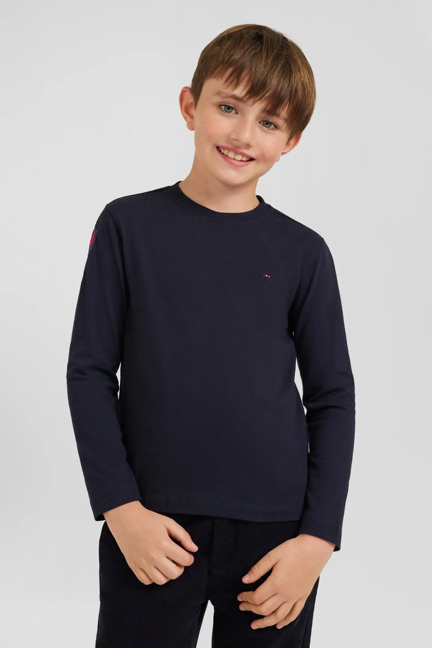 T-shirt manches longues en coton bleu marine broderie XV de France coupe Regular