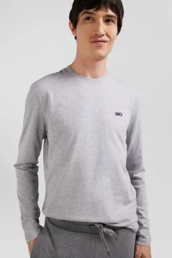 T-shirt manches longues en coton gris broderie et nœuds papillon cerclés