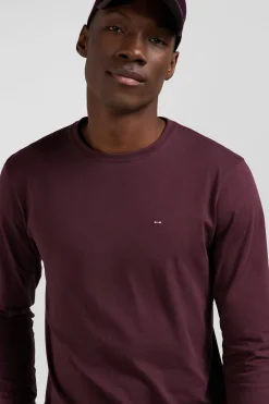 T-shirt manches longues en coton Pima bordeaux coupe Regular