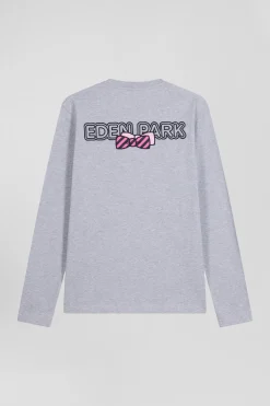 T-shirt manches longues en coton gris broderie et nœuds papillon cerclés