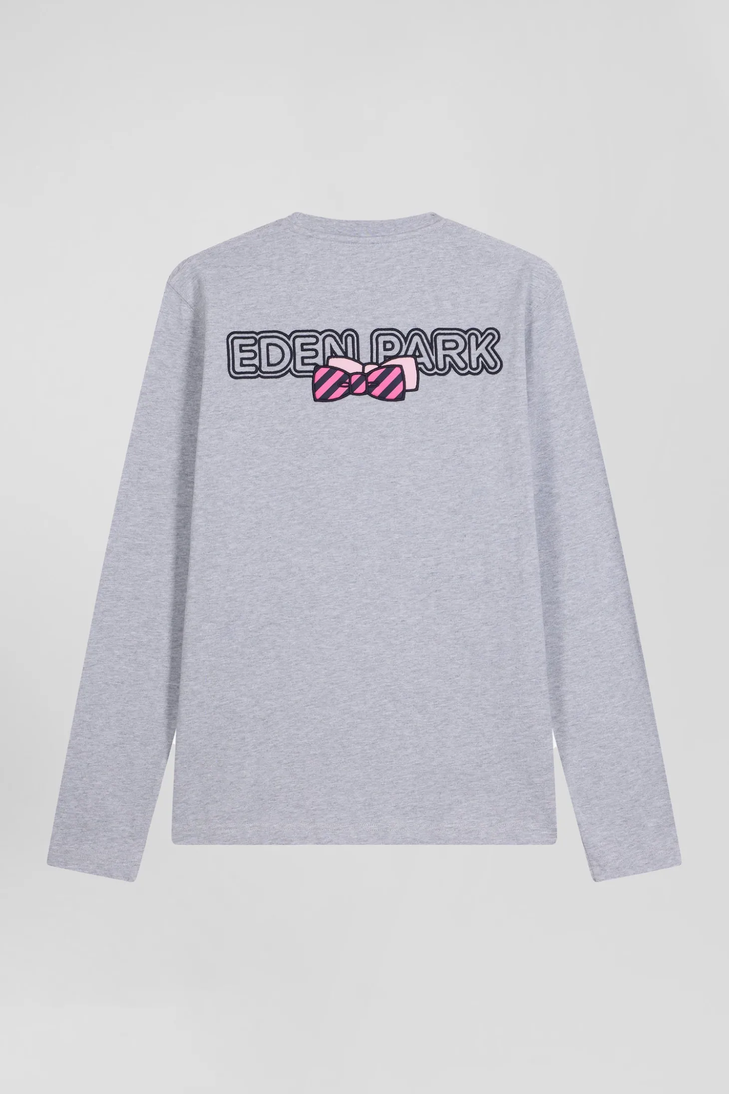T-shirt manches longues en coton gris broderie et nœuds papillon cerclés