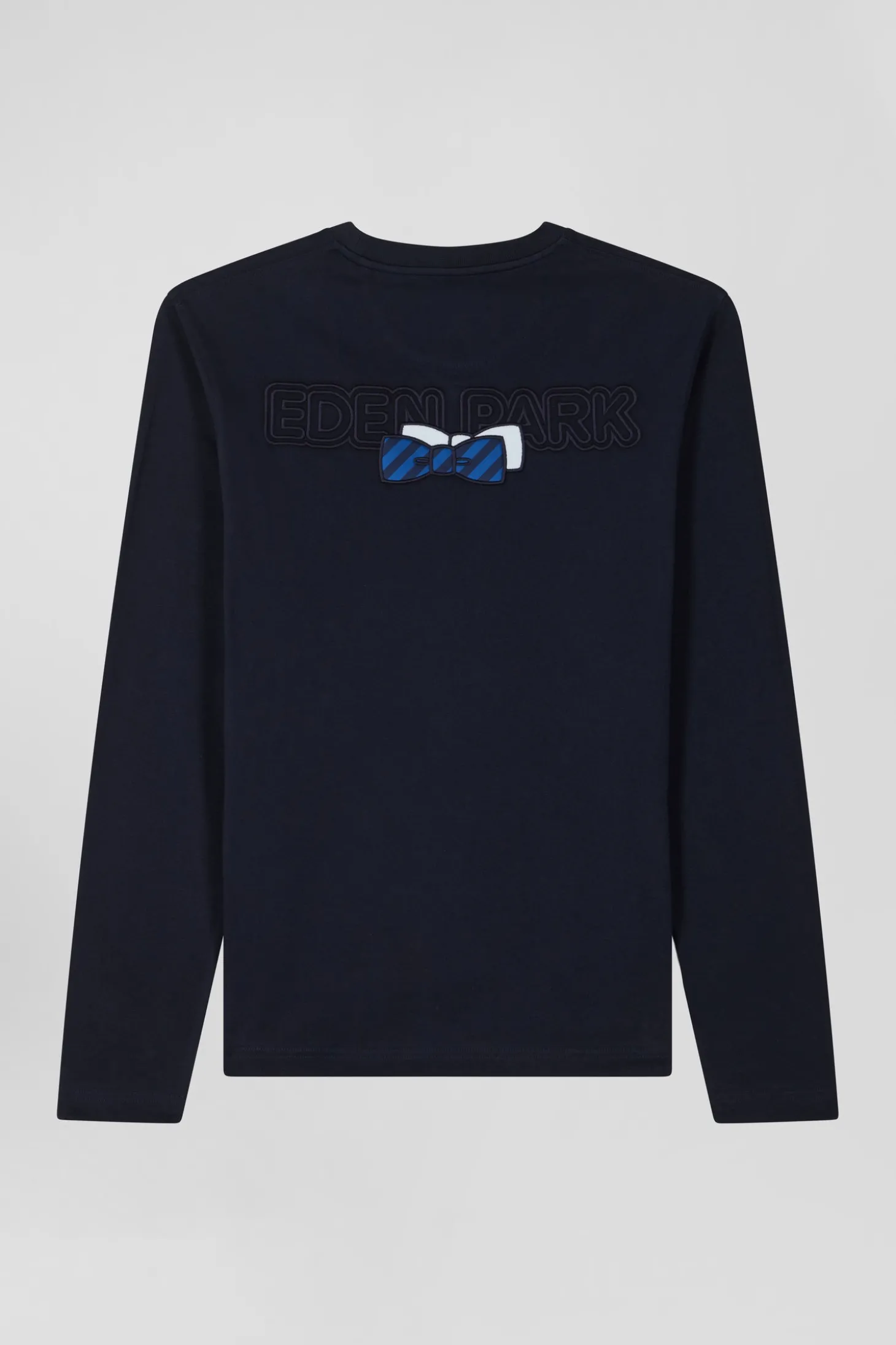 T-shirt manches longues en coton bleu marine broderie et nœuds papillon cerclés