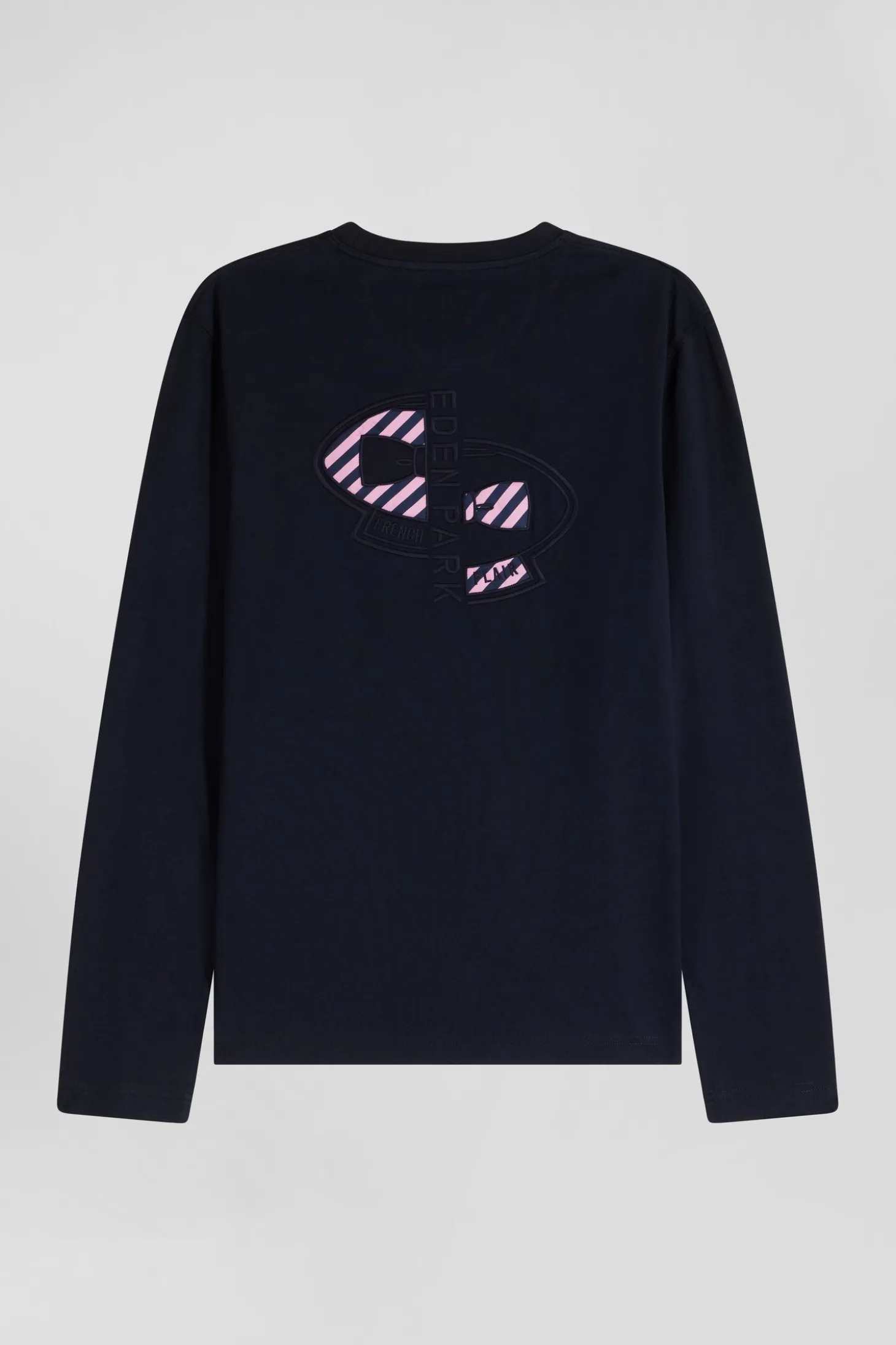 T-shirt manches longues en coton bleu marine brodé coupe Regular