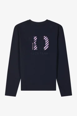 T-shirt manches longues en coton bleu marine broderie dos N°10 coupe Regular