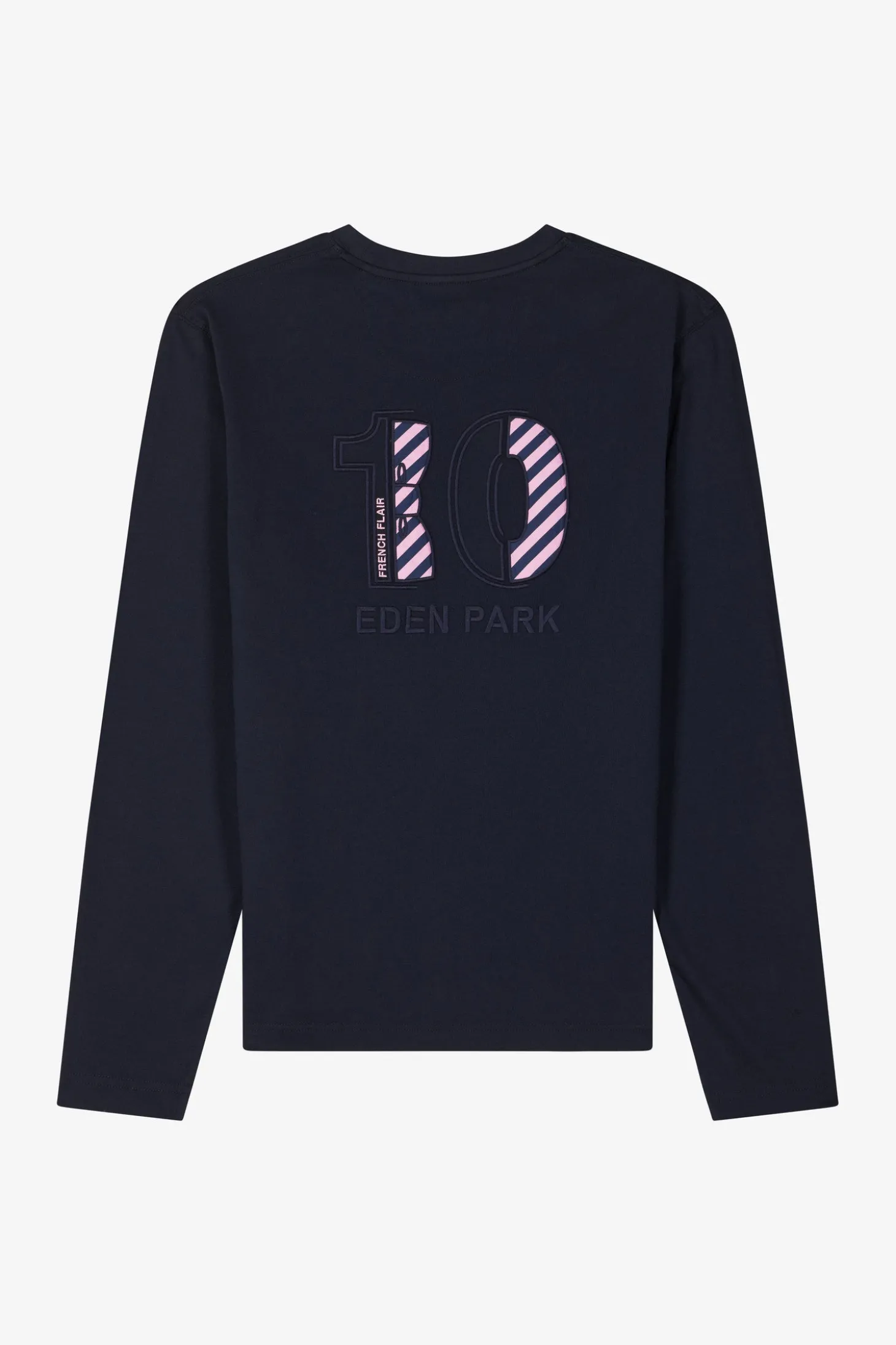 T-shirt manches longues en coton bleu marine broderie dos N°10 coupe Regular