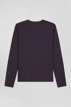 T-shirt manches longues en coton Pima marron foncé coupe Regular