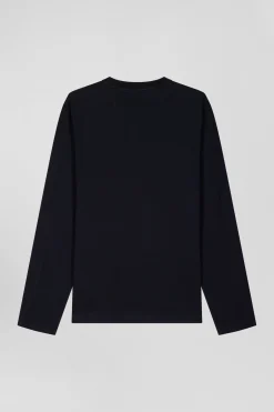 T-shirt manches longues en coton bleu marine patch imprimé coupe Regular