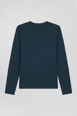 T-shirt manches longues en coton Pima bleu vert coupe Regular