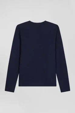 T-shirt manches longues en coton uni bleu marine coupe Slim