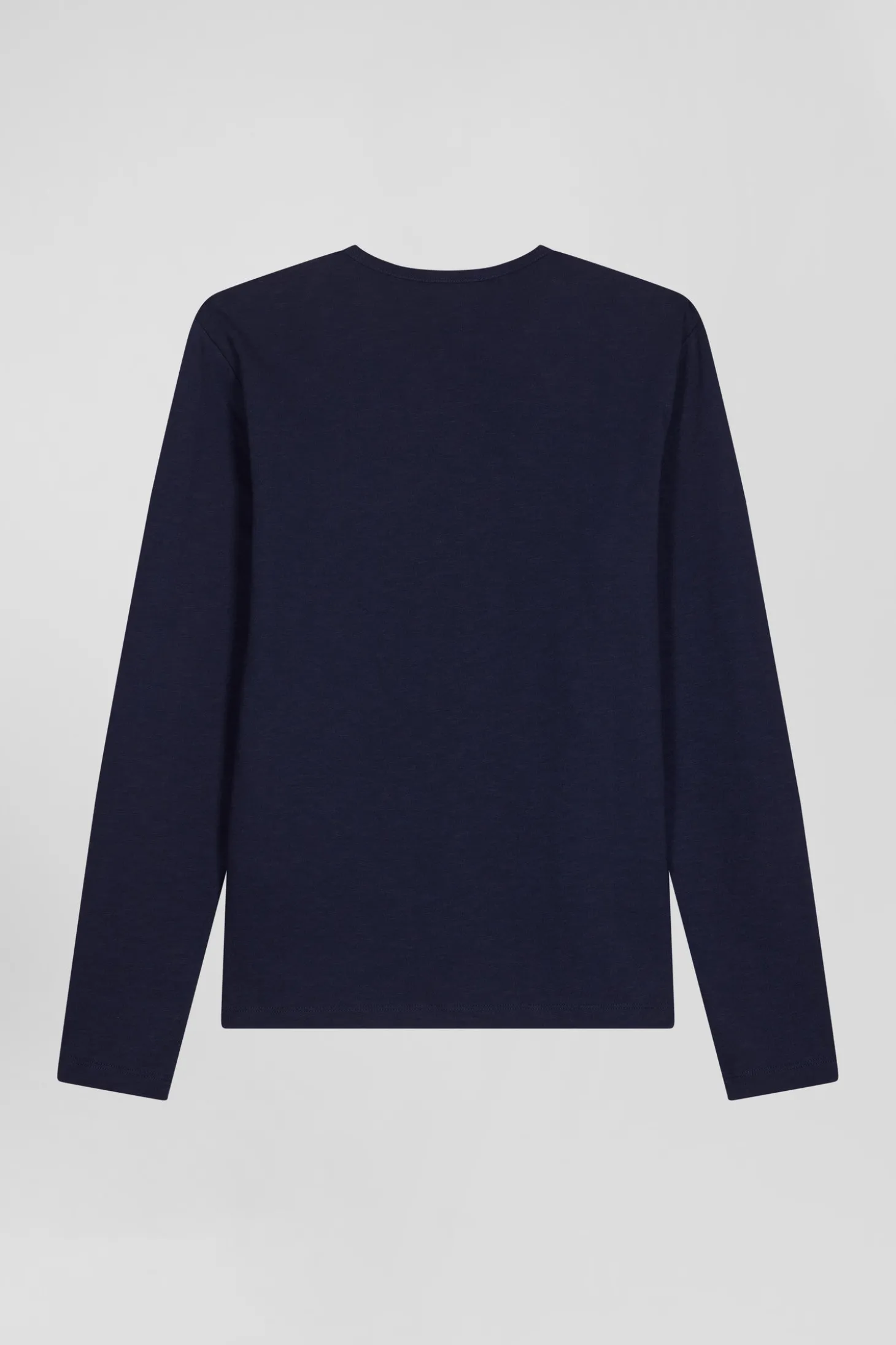 T-shirt manches longues en coton uni bleu marine coupe Slim