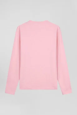 T-shirt manches longues en coton uni rose coupe Slim