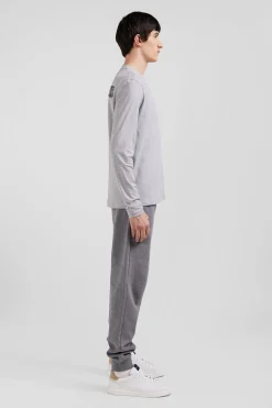 T-shirt manches longues en coton gris broderie et nœuds papillon cerclés