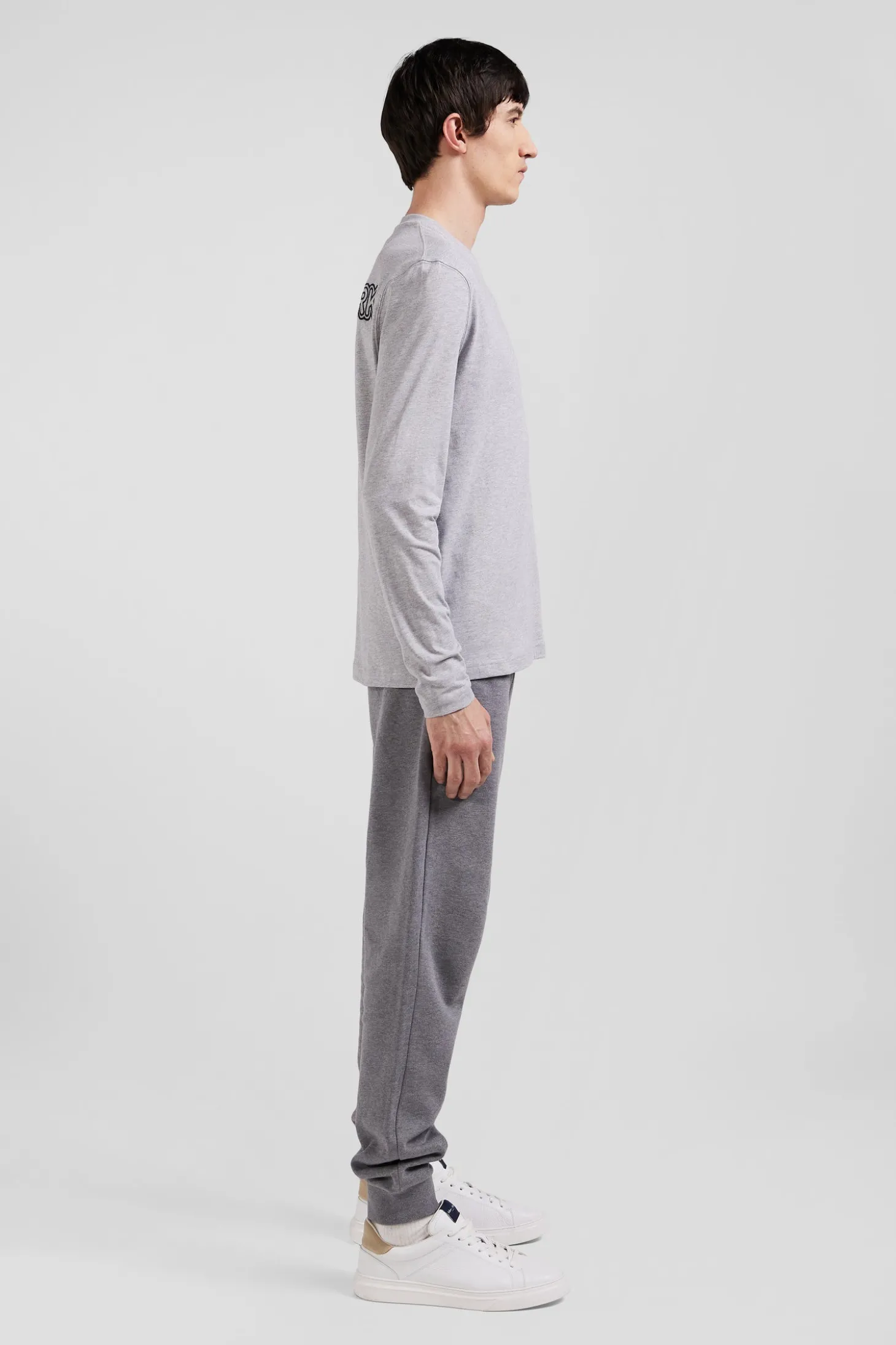 T-shirt manches longues en coton gris broderie et nœuds papillon cerclés