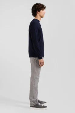T-shirt manches longues en coton bleu marine patch dos imprimé fleuri coupe Regular