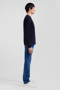 T-shirt manches longues en coton bleu marine patch imprimé coupe Regular