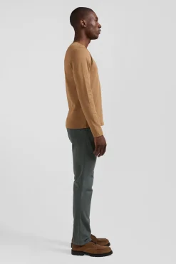 T-shirt manches longues en coton uni camel coupe Slim