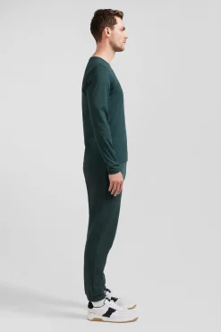 T-shirt manches longues en coton Pima bleu vert coupe Regular