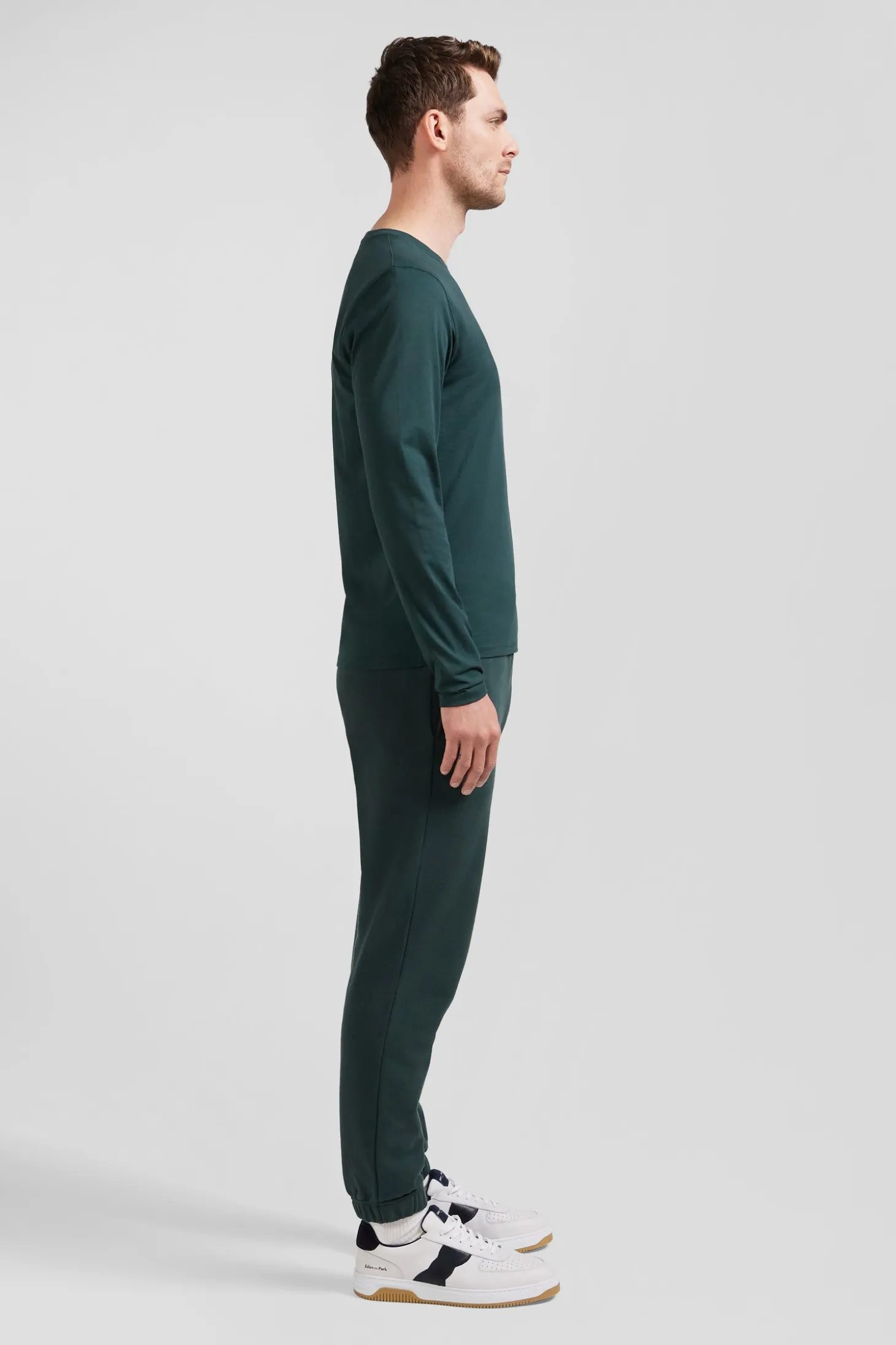 T-shirt manches longues en coton Pima bleu vert coupe Regular