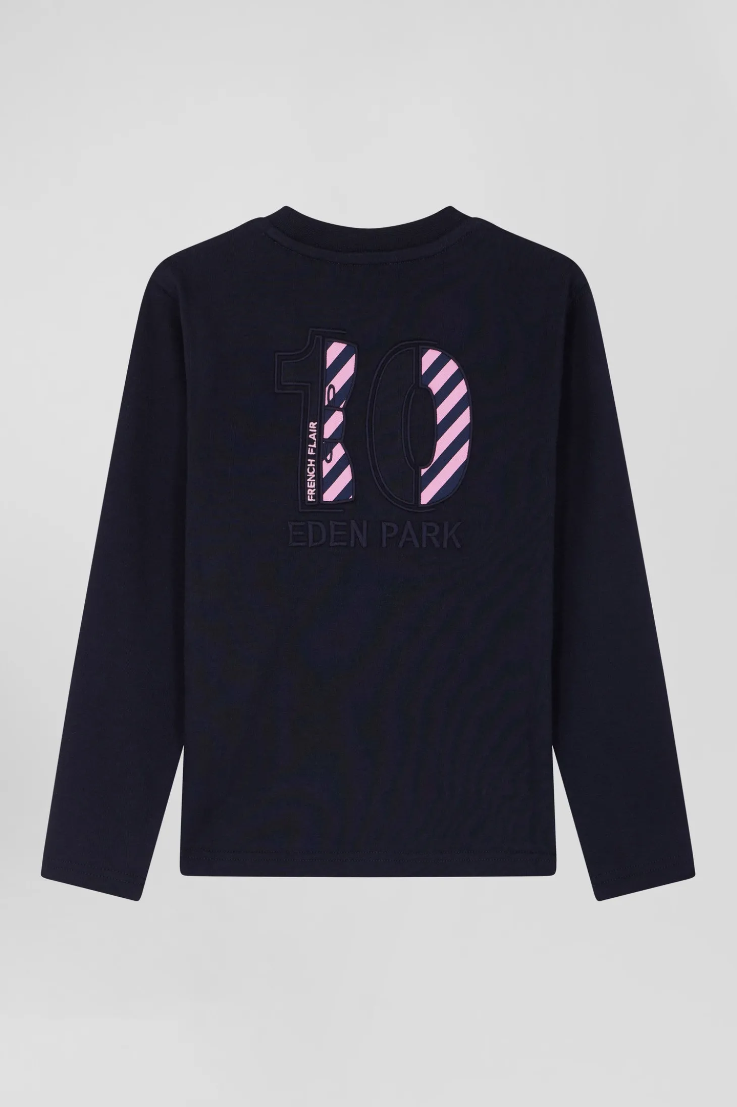 T-shirt manches longues en coton bleu marine broderie 10 coupe Regular