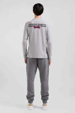 T-shirt manches longues en coton gris broderie et nœuds papillon cerclés