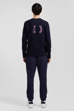 T-shirt manches longues en coton bleu marine broderie dos N°10 coupe Regular