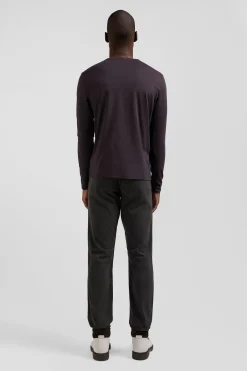 T-shirt manches longues en coton Pima marron foncé coupe Regular