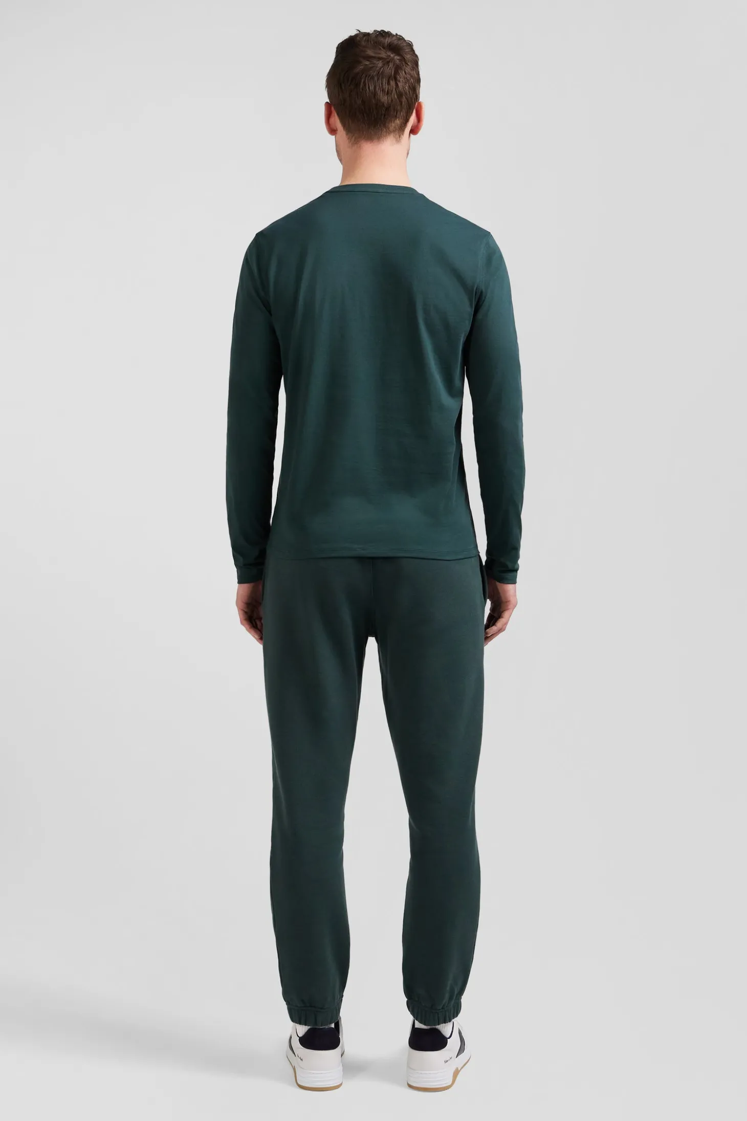 T-shirt manches longues en coton Pima bleu vert coupe Regular