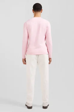 T-shirt manches longues en coton uni rose coupe Slim