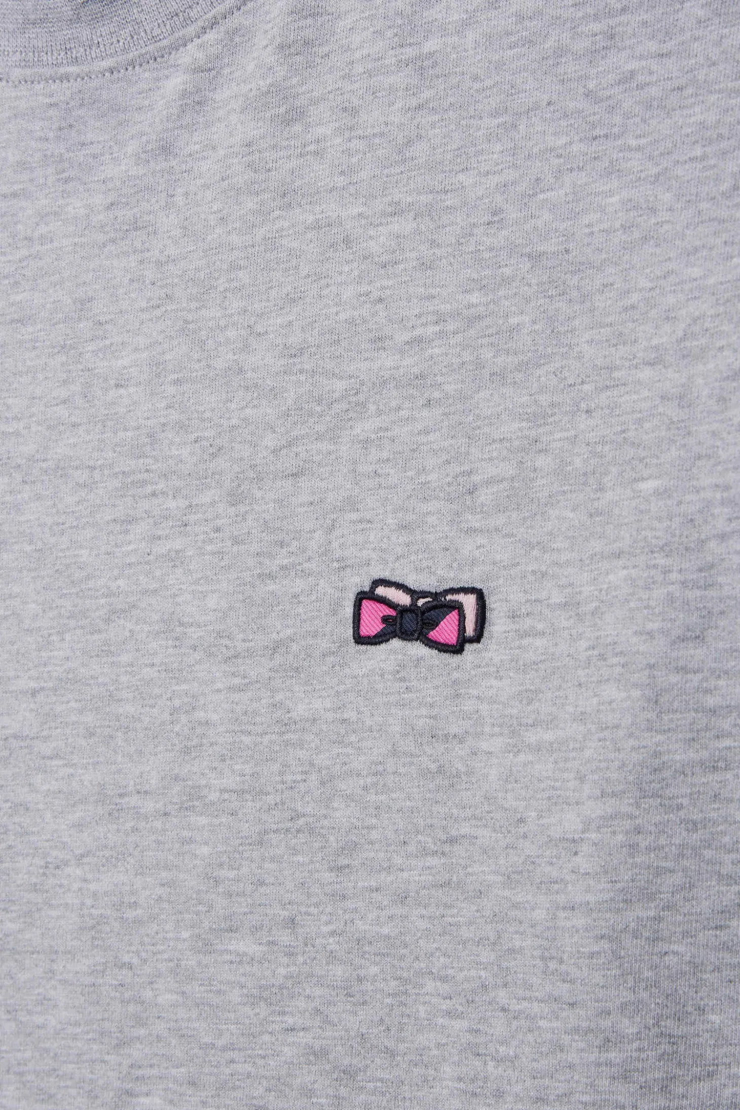 T-shirt manches longues en coton gris broderie et nœuds papillon cerclés