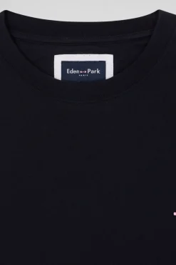 T-shirt manches longues en coton bleu marine patch dos imprimé fleuri coupe Regular