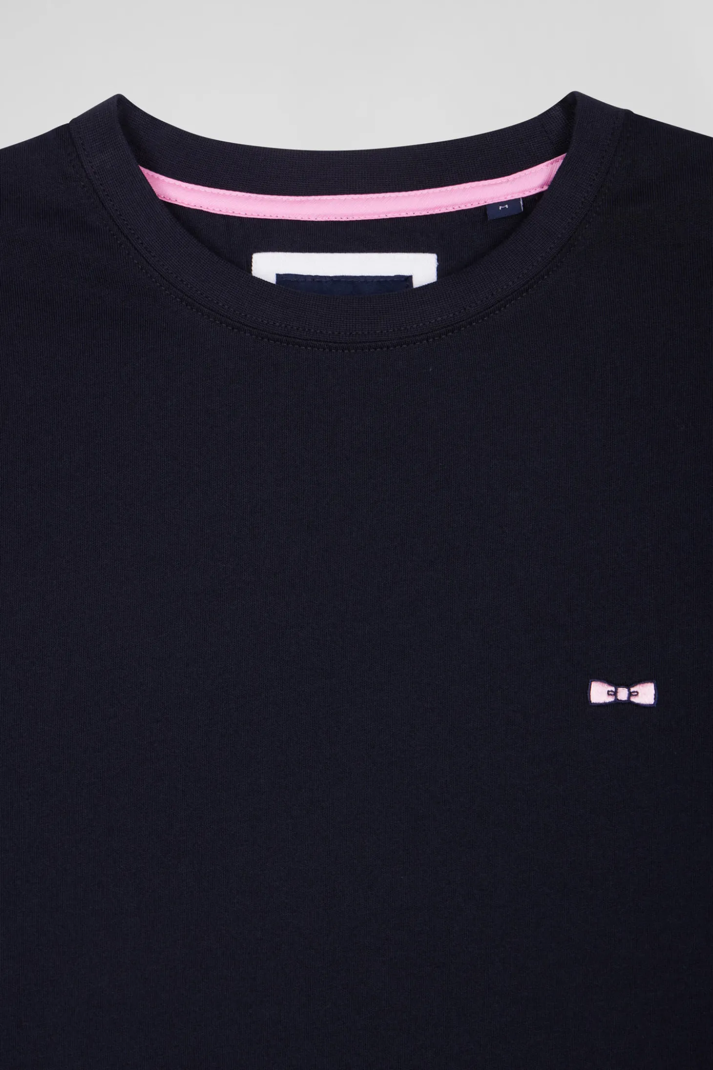 T-shirt manches longues en coton bleu marine broderie dos coupe Regular