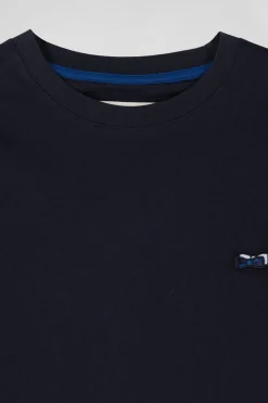 T-shirt manches longues en coton bleu marine broderie et nœuds papillon cerclés