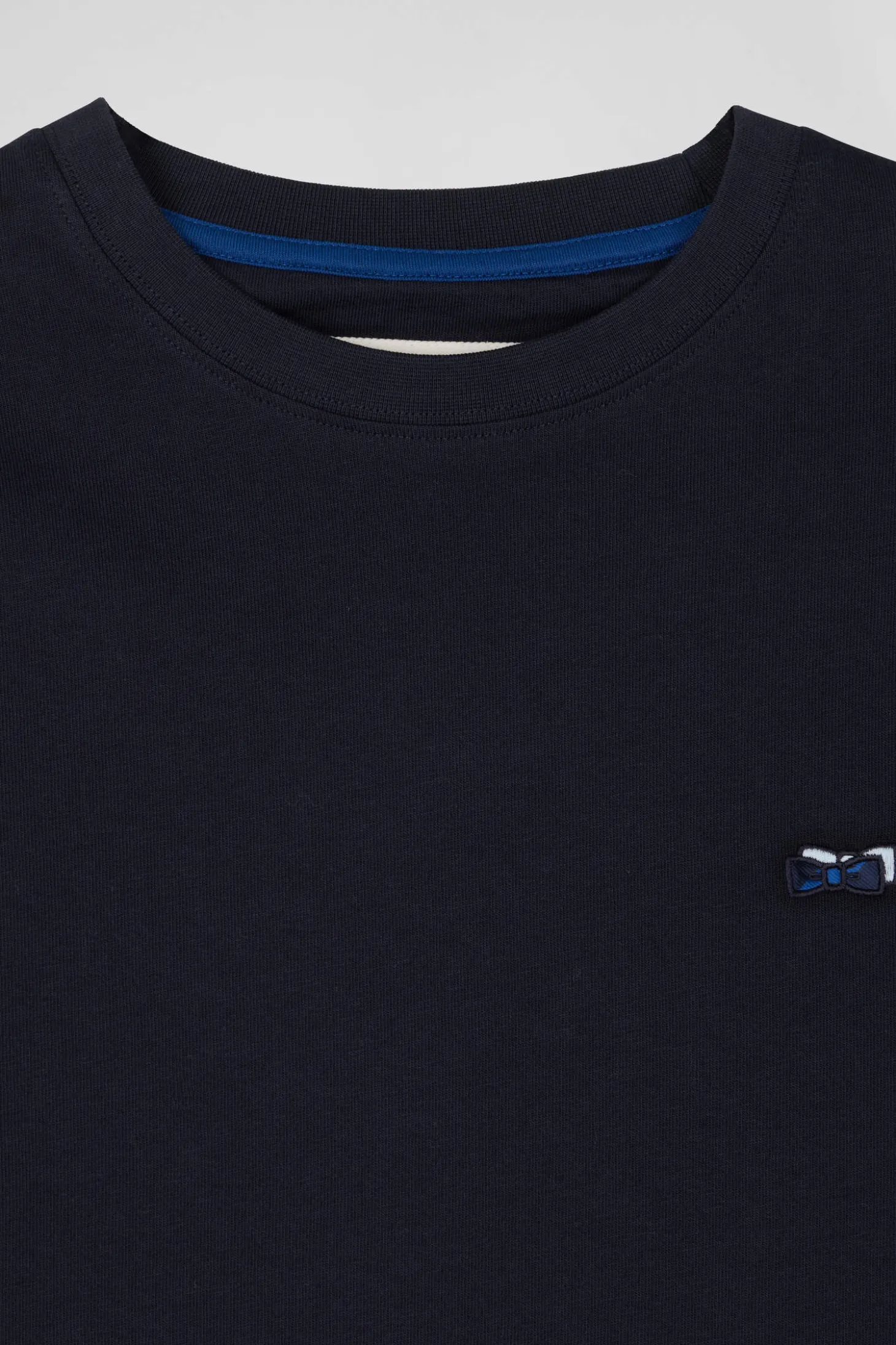 T-shirt manches longues en coton bleu marine broderie et nœuds papillon cerclés
