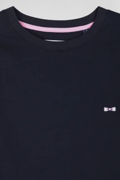 T-shirt manches longues en coton bleu marine broderie dos N°10 coupe Regular