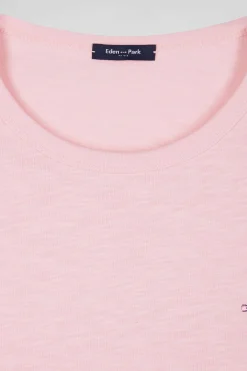 T-shirt manches longues en coton uni rose coupe Slim