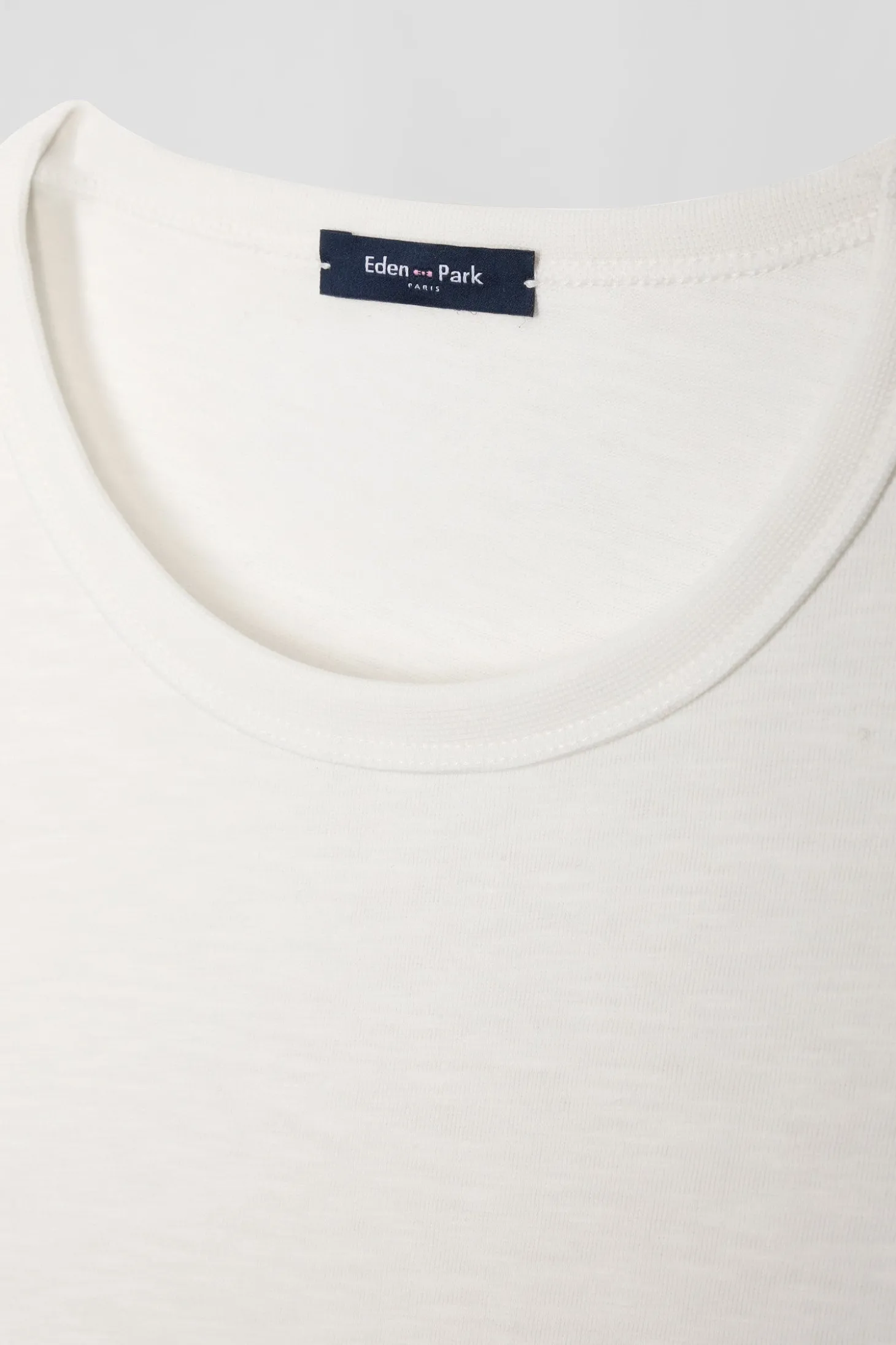 T-shirt manches longues en coton uni écru coupe Slim