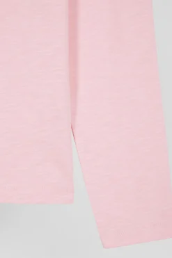 T-shirt manches longues en coton uni rose coupe Slim