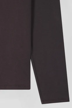 T-shirt manches longues en coton Pima marron foncé coupe Regular