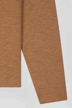 T-shirt manches longues en coton uni camel coupe Slim