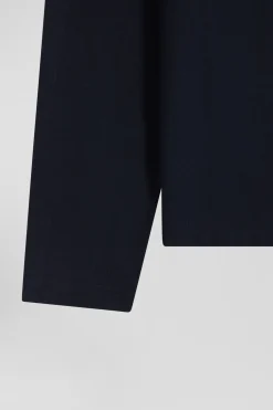 T-shirt manches longues en coton bleu marine brodé coupe Regular