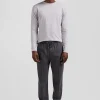 T-shirt manches longues uni en coton gris coupe Regular