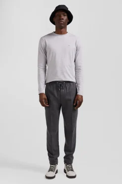 T-shirt manches longues uni en coton gris coupe Regular