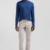 T-shirt manches longues uni en coton bleu coupe Regular