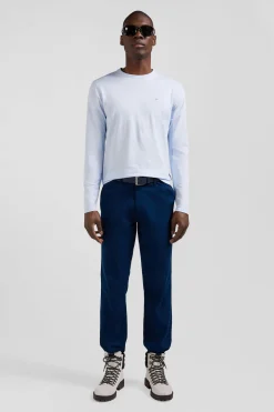 T-shirt manches longues uni en coton ciel coupe Regular